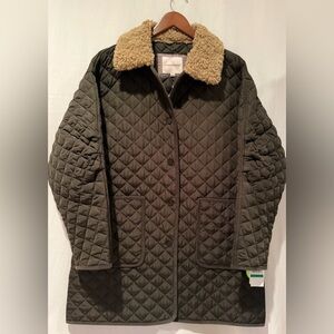NWT Lucky Brand Women’s Quilted Barn Jacket with Faux Shearling Collar -Brown- L